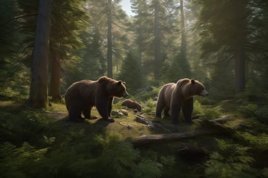 Grizzly bear in forest. Nature animal. Generate Ai