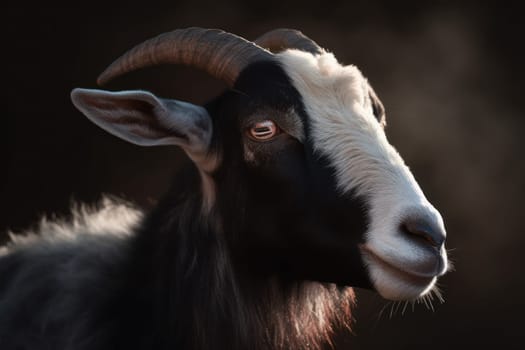 Portret of male goat. Horn male mammal. Generate Ai