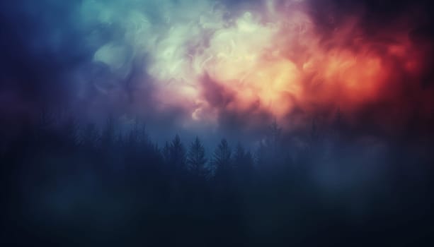 Colorful gloomy misty forest. High quality photo