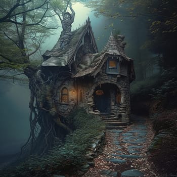 Fabulous Gothic images of a house in the forest. High quality photo