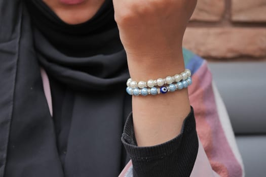 Jeweler bracelet on the female wrist