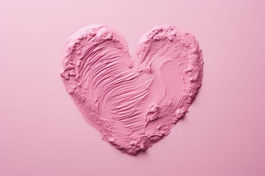 Pink heart with paints texture on a pink background.