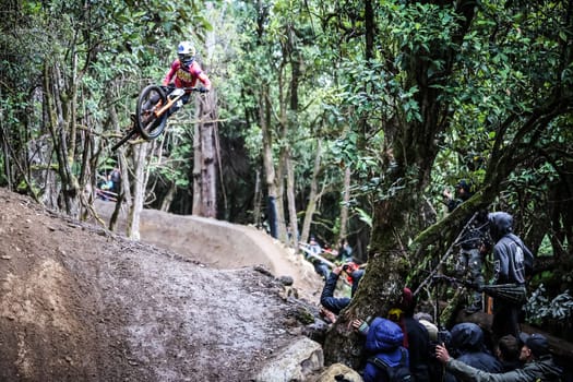 MAYDENA, AUSTRALIA - FEBRUARY 23: Riders during seeding in Red Bull Hardline Tasmania on February 23, 2024 in Maydena, Australia.
