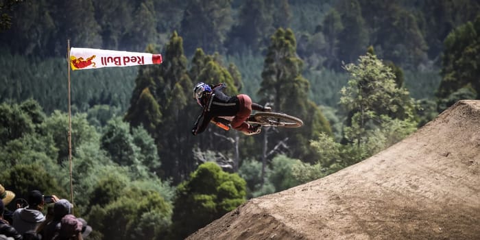 MAYDENA, AUSTRALIA - FEBRUARY 24: Jackson Goldstone of Canada during final practice at Red Bull Hardline Tasmania on February 24, 2024 in Maydena, Australia.