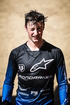 MAYDENA, AUSTRALIA - FEBRUARY 24: Ronan Dunne of Ireland celebrates his win at Red Bull Hardline Tasmania on February 24, 2024 in Maydena, Australia.