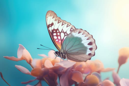 Beautiful butterfly on flower. Garden summer. Generate Ai