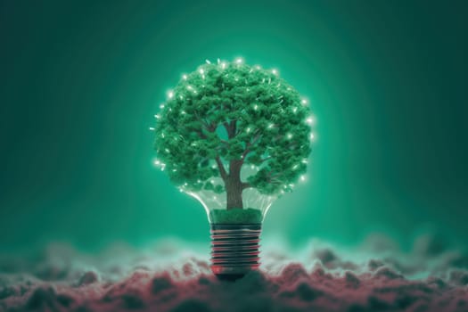 Green tree bulb. Eco lamp energy. Generate Ai