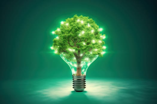 Green energy eco tree bulb. Plant power. Generate Ai
