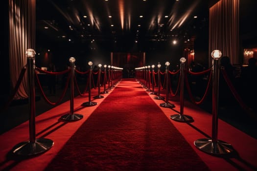 Red carpet stage with soft light. Luxury film. Generate Ai