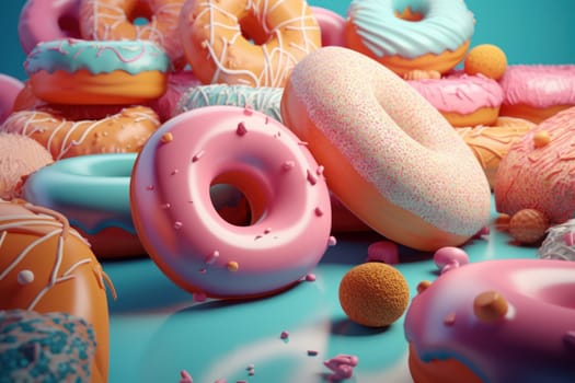 Sweet colorful donuts. Cake sugar delicious. Generate Ai
