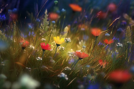 Wild flower field. Field nature. Generate Ai