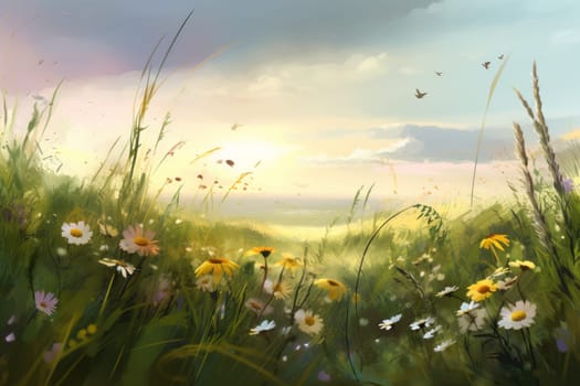 Spring wild flowers. Season plant. Generate Ai