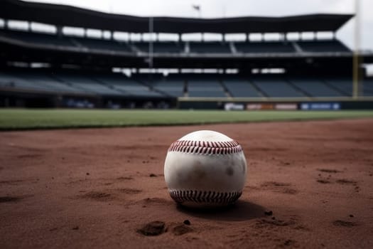 Dirty baseball ball on arena. Green team. Generate Ai