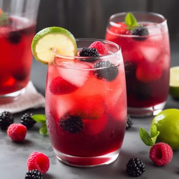 Berry drink cocktail. Juice soda. Generate Ai