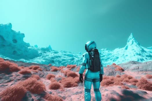 Bright alien landscape. Space world planet. Generate Ai