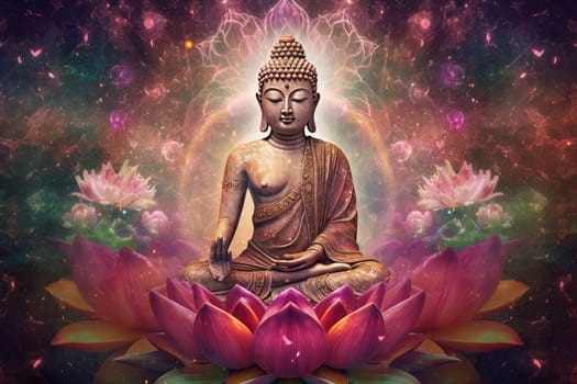 Buddha lotus. Art light design. Generate Ai