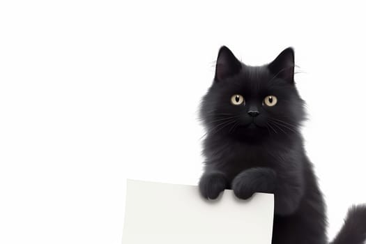 Cat holding blank paper. Cat paw paper. Generate Ai