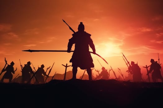 Chinese sunset army hero. Training warrior. Generate Ai