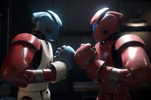 Chipped boxing robots. Combat energy. Generate Ai