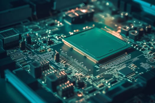 Circuit board chip. Computer pc component. Generate Ai