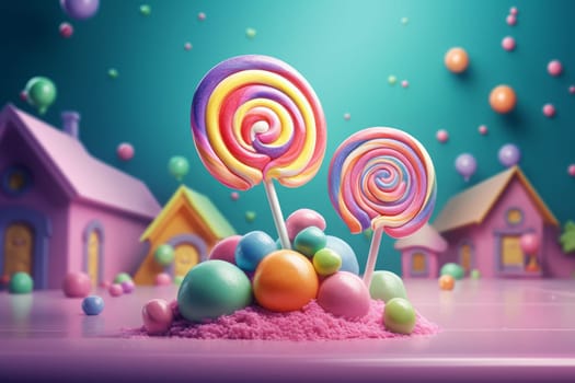 Colorful 3d lollipop. Snack spiral. Generate Ai