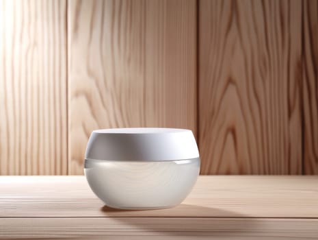 Cosmetic jar on table. Makeup container. Generate Ai