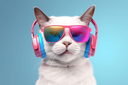 Cute cat in sunglasses. Head funny smile. Generate Ai