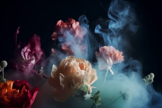 Realistic flower in smoke. Wild nature. Generate Ai