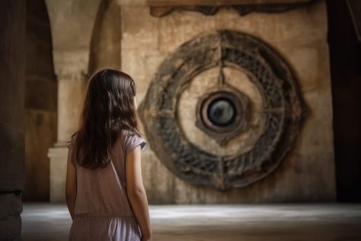 Girl near magical eye. Ancient beauty. Generate Ai