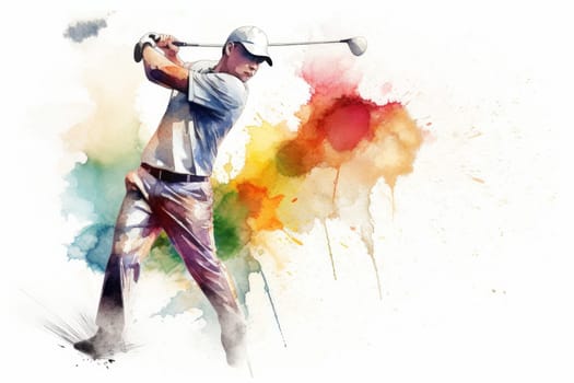 Golf watercolor splash. Club ball golfer. Generate Ai