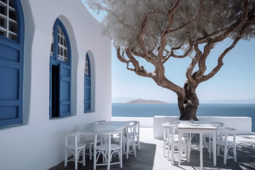 Greek tavern restaurant. Tourism view. Generate Ai