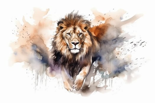 Lion watercolor. Safari art king. Generate Ai