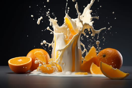 Orange milk splash. Healthy berry. Generate Ai