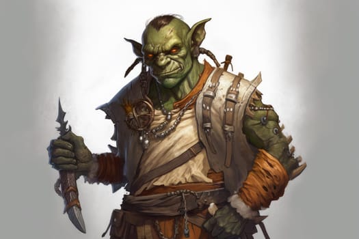 Green orc character. Skin scary ogre. Generate Ai