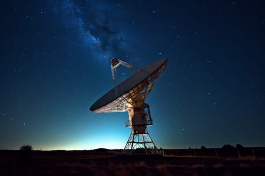 Radiotelescope antenna. City sky digital. Generate Ai
