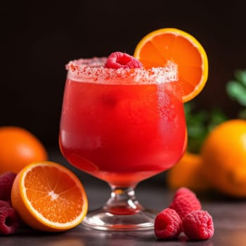 Red frosty cocktail. Juice freshness. Generate Ai