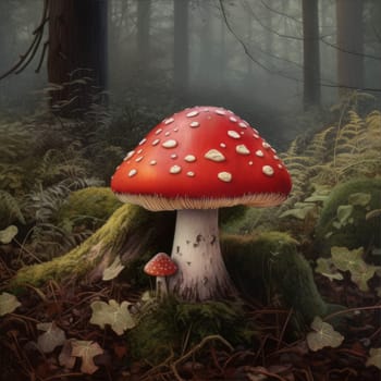 Red toadstool forest plant. Natural woodland. Generate Ai