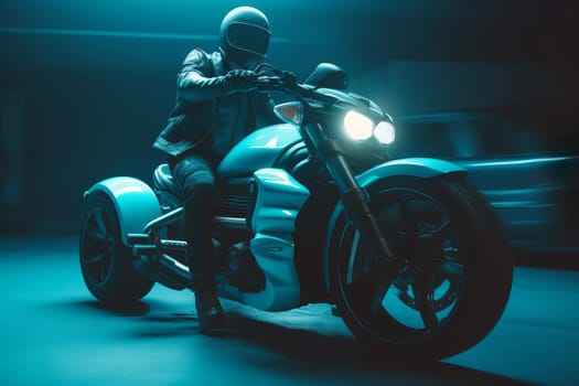 Rider on futuristic bike. Sport man bike. Generate Ai