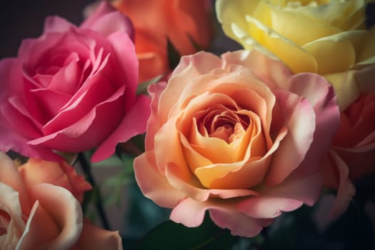 Colorful rose flowers. Nature garden. Generate Ai