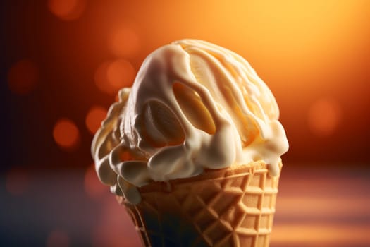 Vanilla ice cream closeup. Cream food bowl. Generate Ai