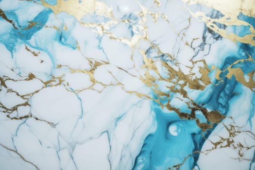 White blue gold marble art. Paint gold. Generate Ai