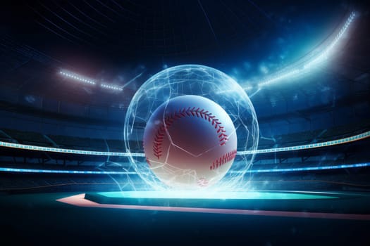 Baseball ball in neon protection. Game team. Generate Ai