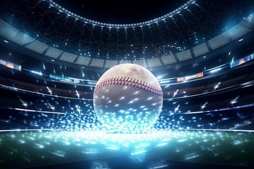 Big baseball ball in lights. Sport team. Generate Ai