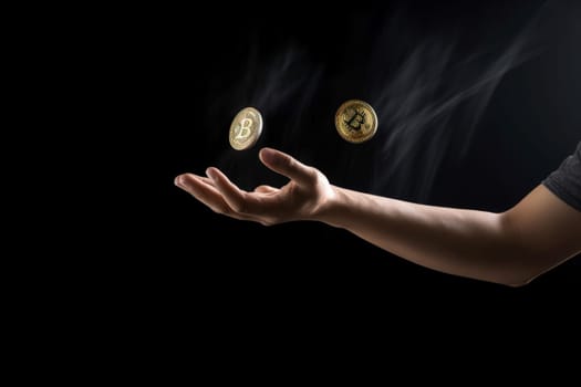 Bitcoin in hand. Mining money. Generate Ai