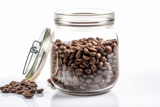 Open jar of coffee beans. Drink seed. Generate Ai