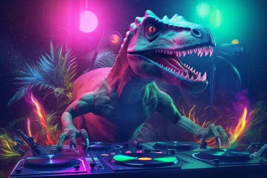 Dinosaur dj party. Music beat. Generate Ai