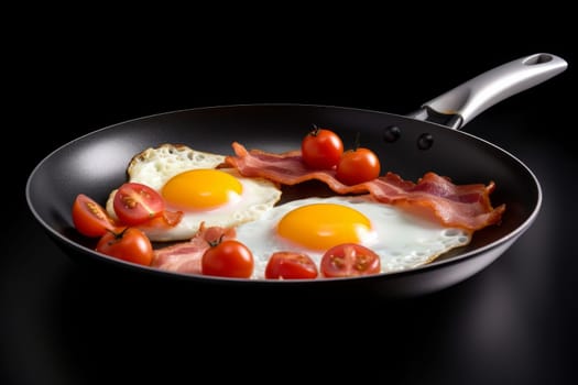 Frying pan with fried eggs. Oil food cook. Generate Ai