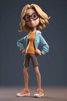 3d cartoon girl with glasses. Art character. Generate Ai