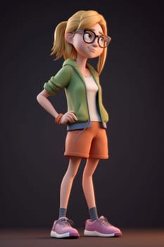 Cute 3d cartoon girl with skirt. Cute student. Generate Ai