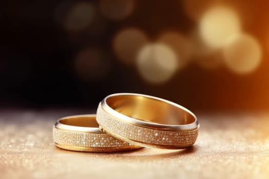 Gold wedding bands. Celebration card. Generate Ai